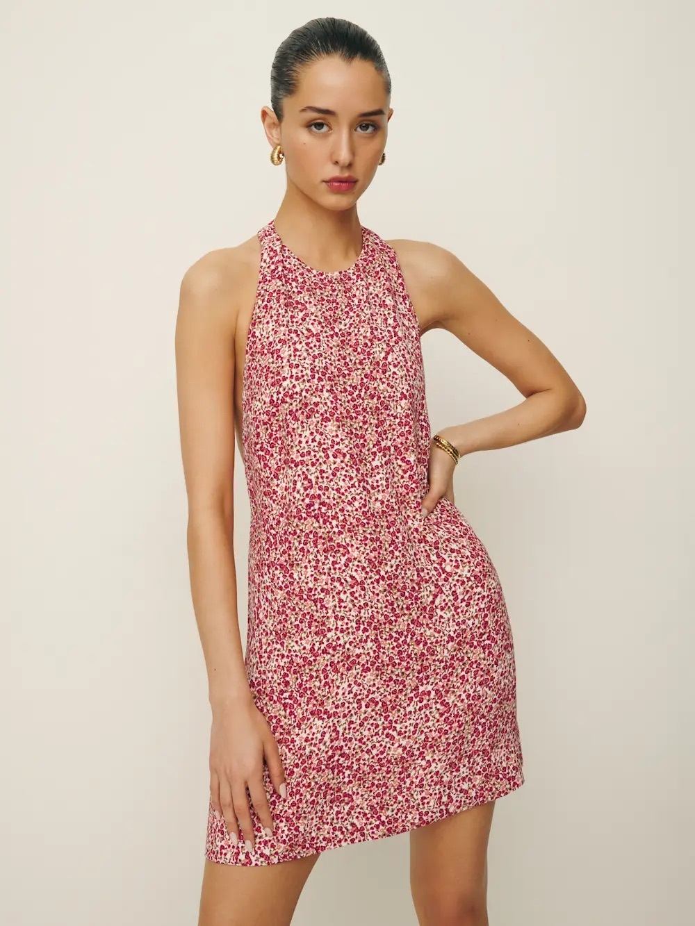 Reformation Avielle Dress - Backless Halter Mini Dress in Rose Floral - Picture 3 of 7